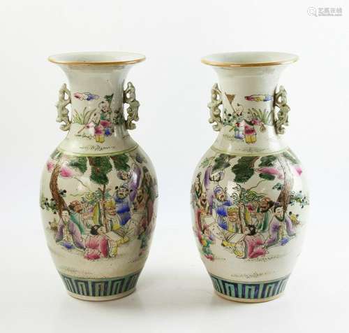 Pair of Chinese Paint Decorated Vases