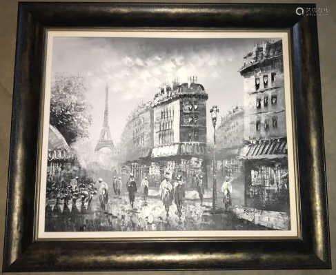 French Oil Painting Paris Scene w Eiffel Tower