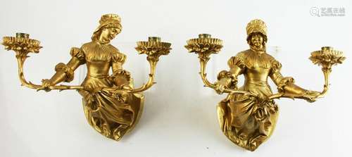 Antique Giltwood Figural Wall Sconces