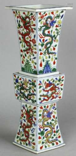 Chinese Ming Style Famille Verte Gu Vase