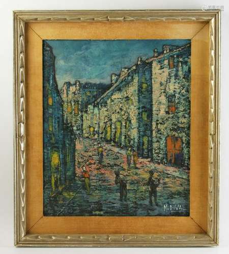 Marcel Duval, Street Scene Oil on Canvas