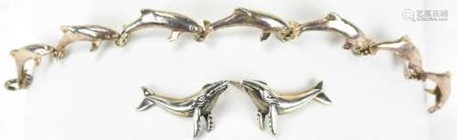Sterling Silver Dolphin & Whale Jewelry Set