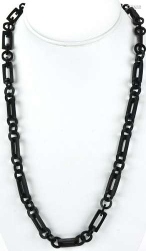 Antique 19th C Gutta Percha Carved Link Necklace