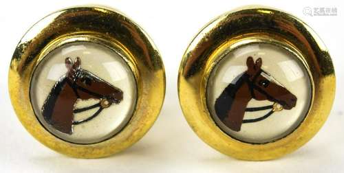 Pair Vintage Horse Head Essex Crystal Cuff Links