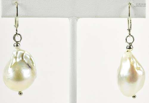 Pair of Large Cultured Baroque Pearl Earrings