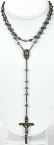 Antique Sterling Silver Rosary Bead Necklace