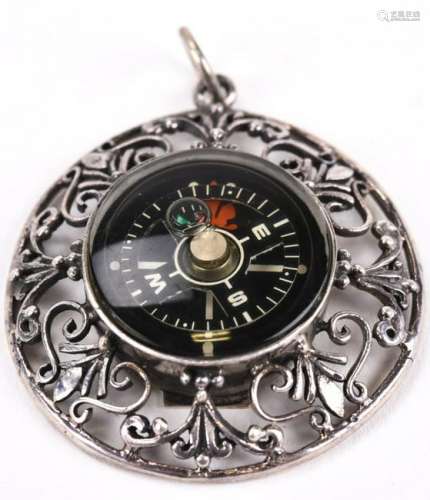 Vintage Sterling Silver Compass Necklace Pendant