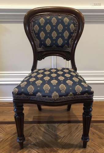 19th C English Victorian Upholstered Carved Chair