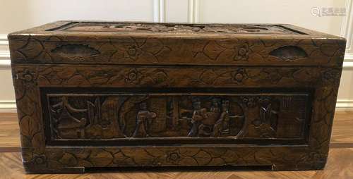 Chinese Carved Wood Trunk Court Scene