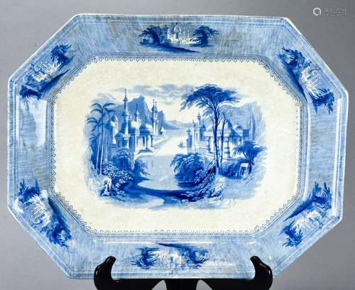 Antique 19th C Blue & White Transferware Platter