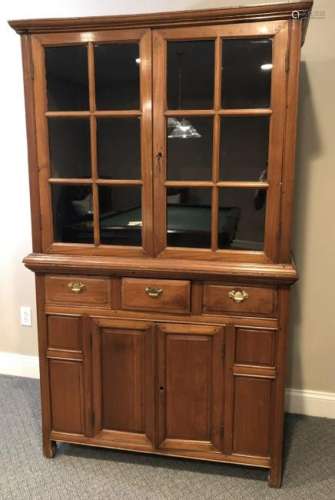 English Arts + Crafts 2 Piece Glass Front Cabinet