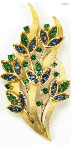 C1970s Trifari Gilt & Rhinestone Floral Brooch