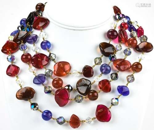 Circa 1960s French Art Glass 4 Strand Necklace