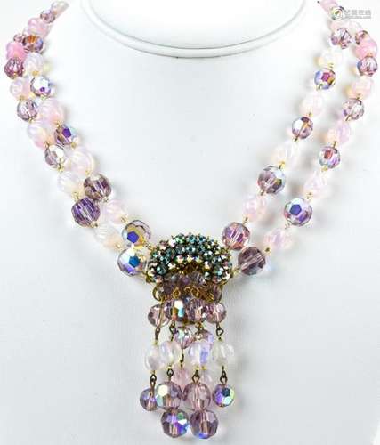 C 1960s Art Glass & Rhinestone Crystal Necklace