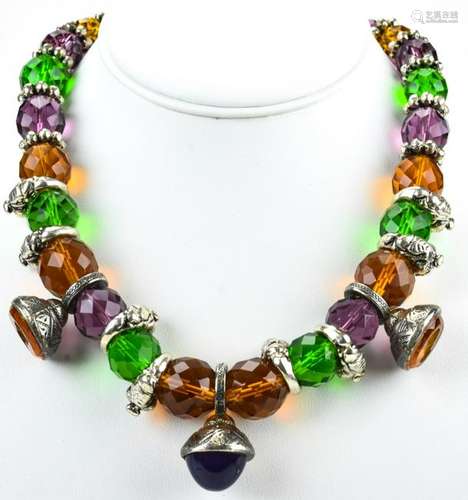 Circa 1960s Art Glass & Intaglio Charm Necklace