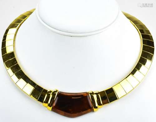 Vintage 1970 Gilt Metal Faux Amber Napier Necklace