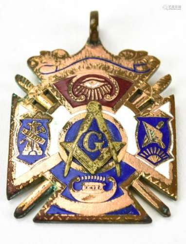 Antique Masonic Gold Filled Enamel Pendant