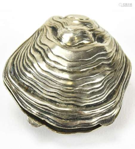 Antique Sterling Silver Oyster Shell Pill Box