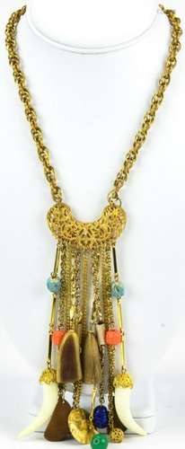 Vintage Hand Made Fringe Necklace W Faux Teeth