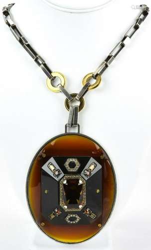 Vintage Lanvin Paris Faux Amber Pendant Necklace