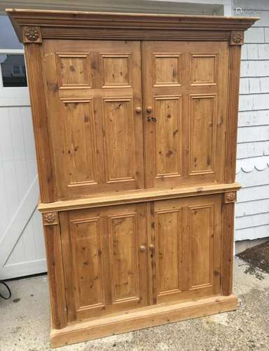 Large Country Style Pine Armoire W Carved Details