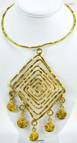 Circa 1970s Large Gilt Metal Twisted Wire Necklace