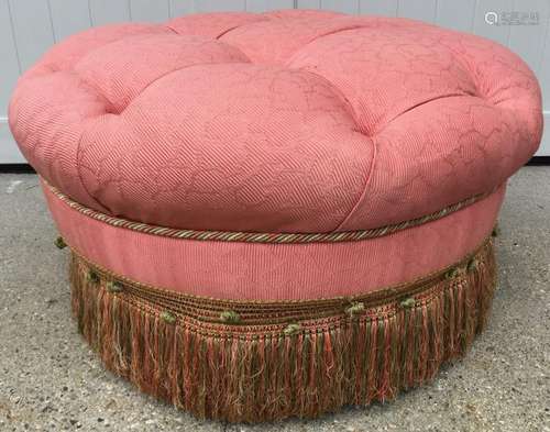 Tufted Fabric Pouf / Ottoman W Fringe