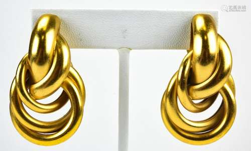 Pair Vintage Gilt Metal Clip on Earrings