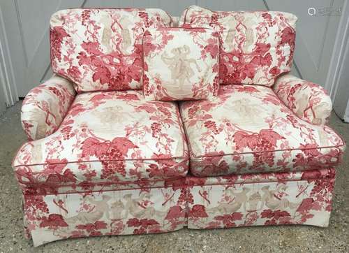 Custom Toile Upholstered Settee / Loveseat / Couch