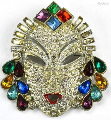 Vintage 1930s Rhinestone Mask Brooch