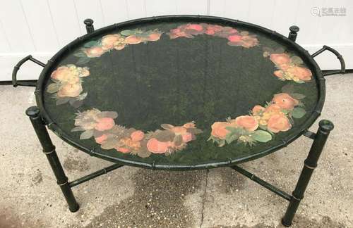 Faux Bamboo Hand Painted Metal Tray Table