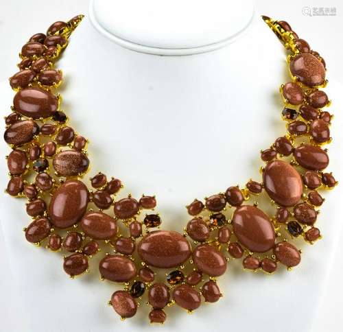 Vintage Kenneth Lane Goldstone Cabochon Necklace