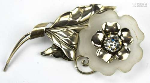 Vintage 1940s Sterling Silver & Rhinestone Brooch