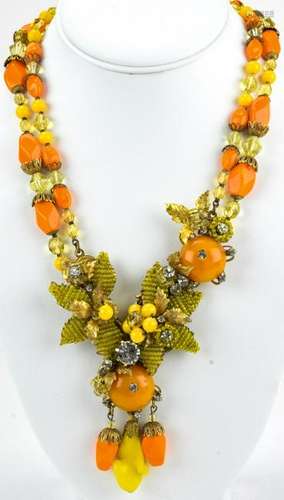 Miriam Haskell Faux Amber Rhinestone Necklace