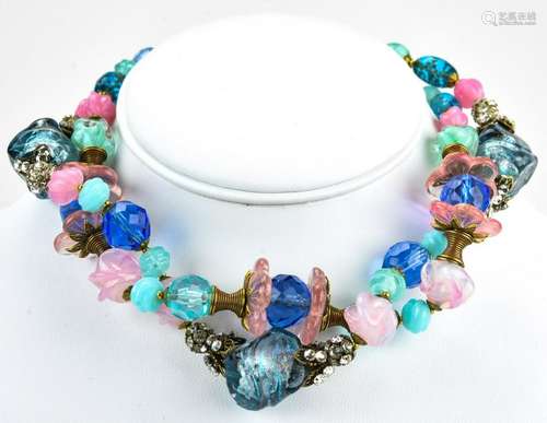 Vintage Miriam Haskell 1960s Art Glass Necklace