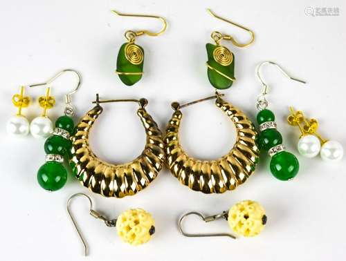 Collection of Earrings - Jade, Bone, Pearl, etc