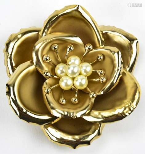 Huge Vintage Napier Flower Pearl Brooch