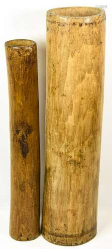 Pair Hollowed Out Carved Tree Trunk Vases