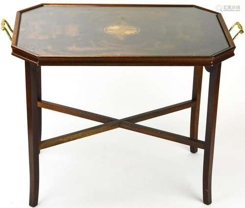 Empire Glass Top Tray Table Marquetry