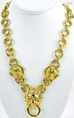 Vtg Kenneth J Lane Gilt Metal Lion Head Necklace