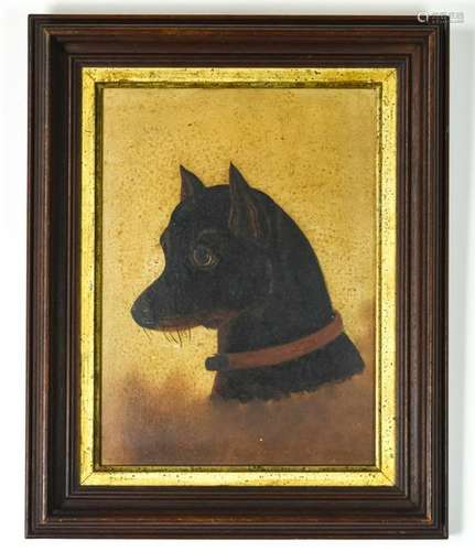 19th Century Oil Painting of Miniature Pincher Dog