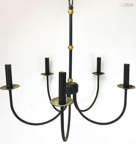 Powder Coated Metal, Brass 5 Arm Rustic Chandelier