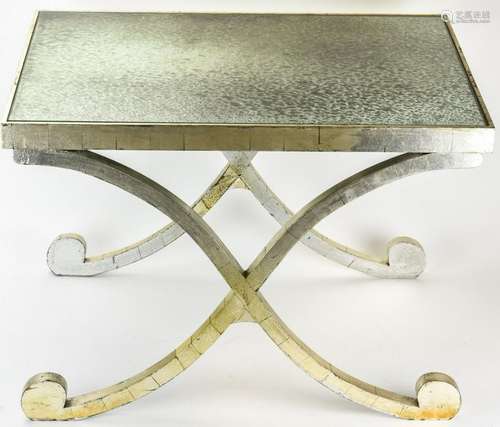 Custom Carved Pewter Toned Smoked Glass Side Table