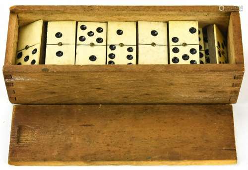 Antique 19th C Wood & Bone Set of Dominos