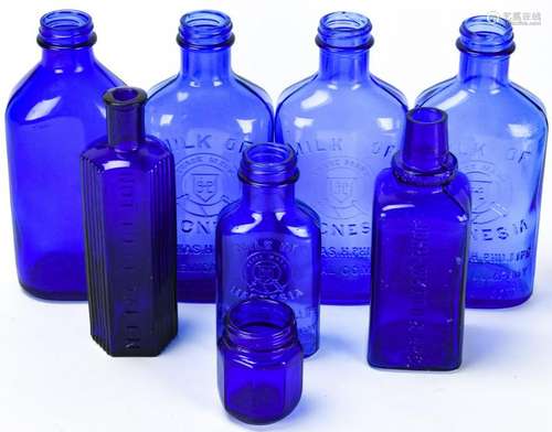 Collection Antique Cobalt Glass Apothecary Bottles