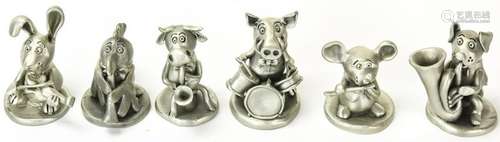 6 Royal Selangor Pewter Animals W Instruments