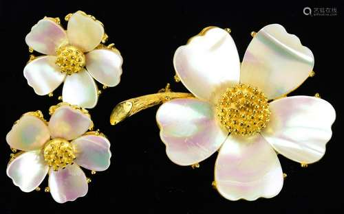 Vintage Mother of Pearl Flower Brooch by Mandle