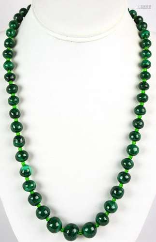 Vintage Malachite & Glass Graduated Bead Necklace