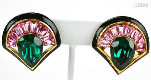 Angela Kramer Fan Shaped Rhinestone Earrings