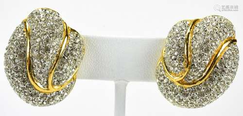 Pair Vintage Siner Rhinestone Clip Earrings